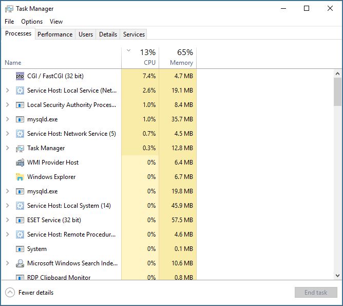 Widok Task Manager z większą ilością szczegółów